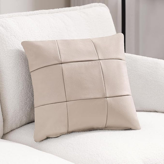 Kidol & Shellder Genuine Leather Throw Pillow Cover 18x18 Modern Solid Lumbar Pillow Covers-Luxury Pillowcases for Couch Sofa Bed-Soft Durable Decorative Cushion Case with Hidden Zipper(Apricot)