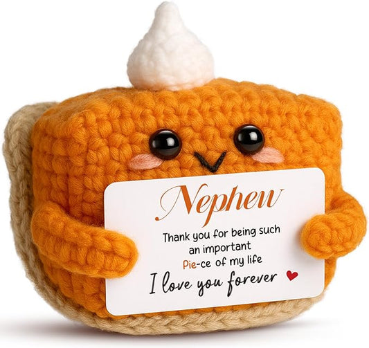Thank You Gifts for Nephew from Auntie Uncle, Mini Crochet Pumpkin Pie Plush, Birthday Presents for Halloween Thanksgiving Christmas Stockings Stuffer Emotional Small Cute Decorations