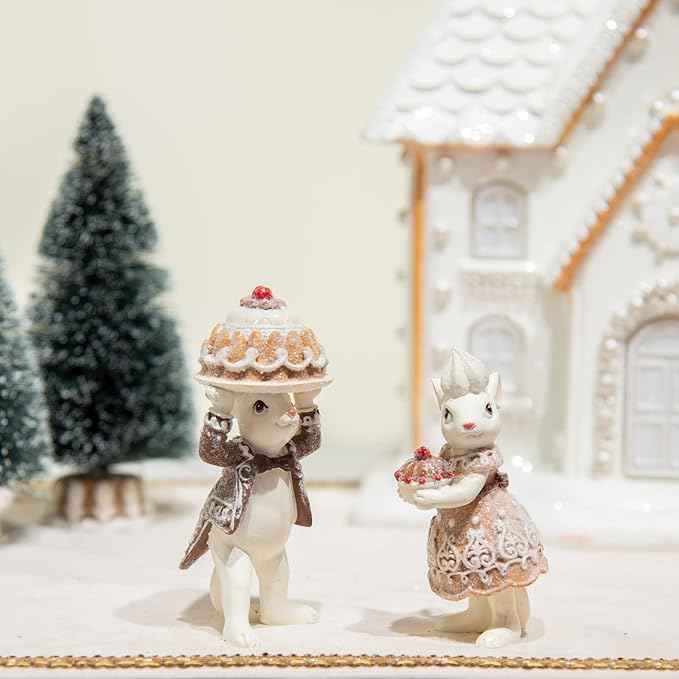 Braxio Gingerbread Mouse Collectible Figurine - Christmas Tabletop Decorations Set of 2