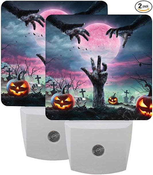 2 Pack Halloween Zombie Night Light Plug-in LED Nightlights Auto Sensor Night Lamp Dusk-to-Dawn Lamp Home Decor for Children,Elderly People Bedroom