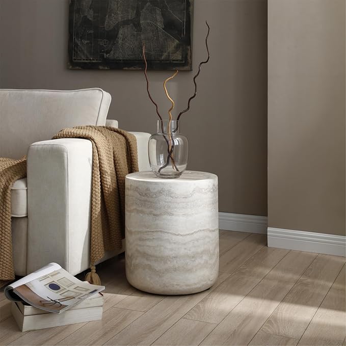 Faux Marble Coffee Table, Modern Round Coffee Table for Living Room, Circle Drum Coffee Side Tables, Fiberglass Center End Table for Small Place Apartment Office (15.74" Marble)