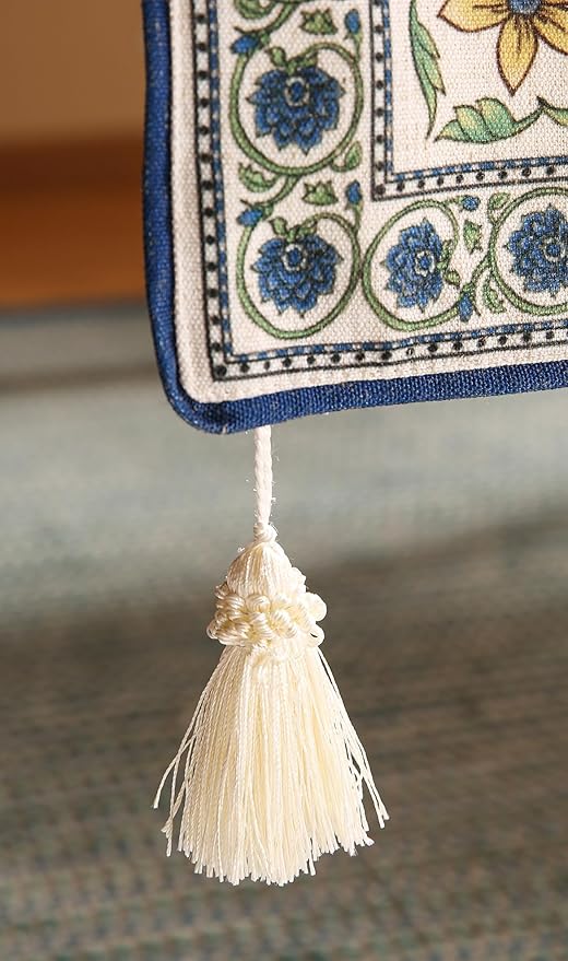 patdrea Designer Blue Rustic Elegant Floral Patterned Linen Table Runner 87 Inch Long,Wrinkle Resistant Table Mat,Decoration for Kitchen Dining and Coffee Tables Banquet Christmas , 12"x87"