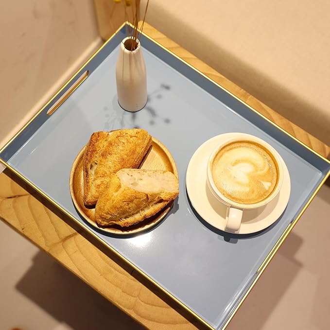 Spsyrine Blue Plastic Serving Tray for Ottoman, Coffee Table, Rectangle Decorative Tray for Entertaining, Outdoor, Living Room, Home Decor