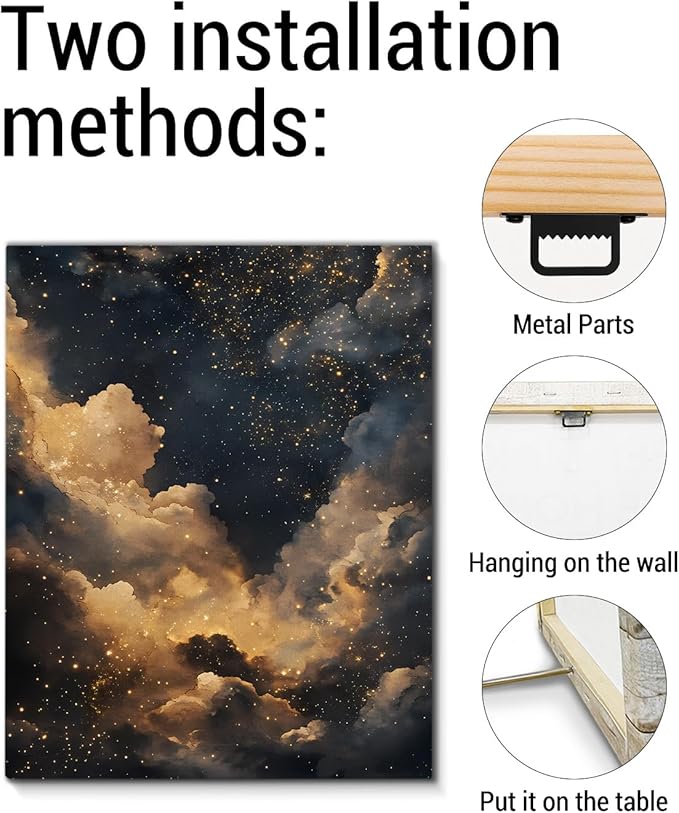 Aesthetic Celestial Canvas Wall Art Decor Night Sky Stars Dark Academia Print Poster Framed Picture Painting Wall Decorations for Home Apartment Bedroom Decor 8x10 Inch