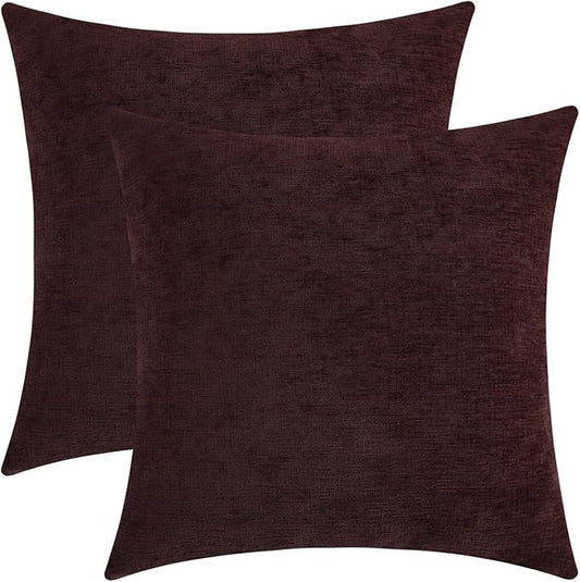 Plum Purple Chenille Decorative Couch Throw Pillow Covers, Soft Cushion Cases for Home Livingroom Sofa Décor, Pack of 2, 20 x 20 Inches