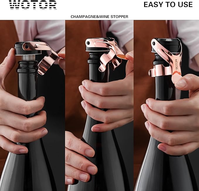 WOTOR Champagne&Wine Bottle Stoppers Stainless Steel with Food Grade Silicone, Leak Proof Keep Fresh Reusable Saver, Cork Suitable for Wine, Champagne, Cava, Prosecco and Sparkling (12 Pack Rosegold）
