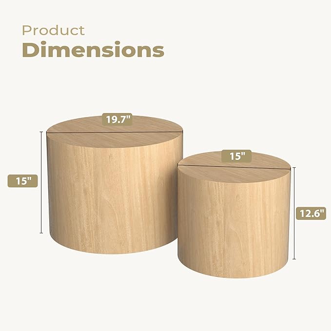 Nesting Coffee Table Set of 2, Round Yellow Nesting Table Modern Circle Coffee Tables Side End Tables for Small Spaces Living Room, Bedroom, Balcony, Office