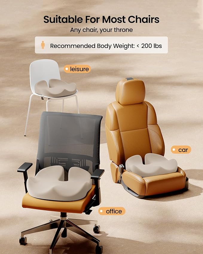 ProtoArc Seat Cushion, Office Chair Cushion for Sciatica, Coccyx Cushion, Ergonomic Memory Foam Seat Cushion for Car, Home, Pressure Relief Pad for Hip, Tailbone, All Day Comfort - Beige
