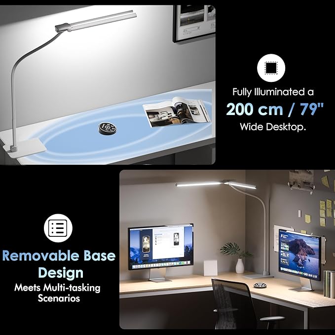 Desk Lamp with Metal Base, 31.5" LED Office Lamp for Home Office, 24W Double Head Desk Light, Dimmable & Color Temperature, Table Lamp with Remote Control, Brightest Computer Monitor Light