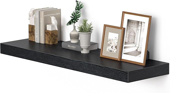 Vivelove Single Floating Shelves 36 inch Long, Large 10 in Deep Wall Shelves Heavy Duty 70 lbs for Bedroom, Bathroom, Living Room, Kitchen, Office, Modern Shelf Home Decor, Set of 1, Black