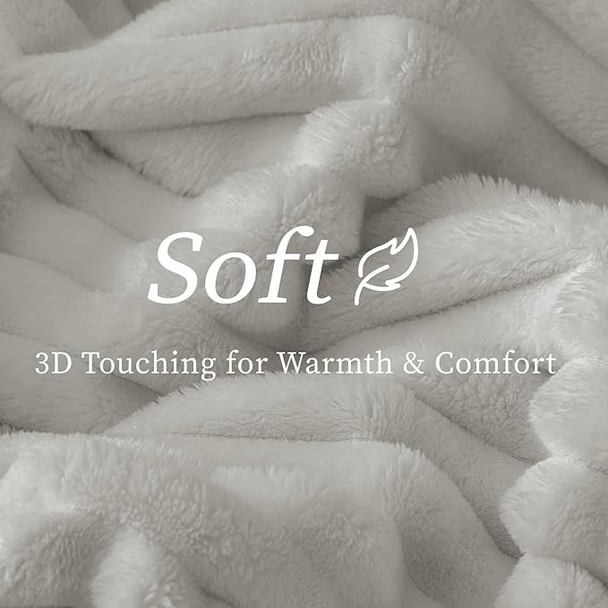 BEDELITE Blankets Queen Size for Bed, 300GSM Soft & Warm Fleece Blanket, Decorative and Giftable Striped Light Grey Blankets for Women, Men, 90"x90"