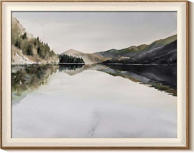 InSimSea Framed Canvas Wall Art Mountain Reflection Decor Vintage Wall Art Mountain Range Nature Wilderness Art Decorative Rustic for Living Room, Bedroom, Office Wall Decor 16x20In