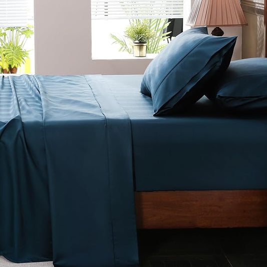 Extra Deep Pocket California King Sheets 18-24 Inch 100% Egyptian Cotton 1000 Thread Count Sateen Weave Soft Breathable 4 Pieces（Cal King,Navy）