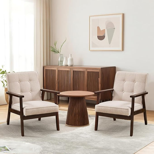 Bonzy Home Fabric Mid-Century Modern Accent Chair Set of 2, Upholstered Armchair with Solid Wood Frame, Reading Chair for Living Room, Bedroom