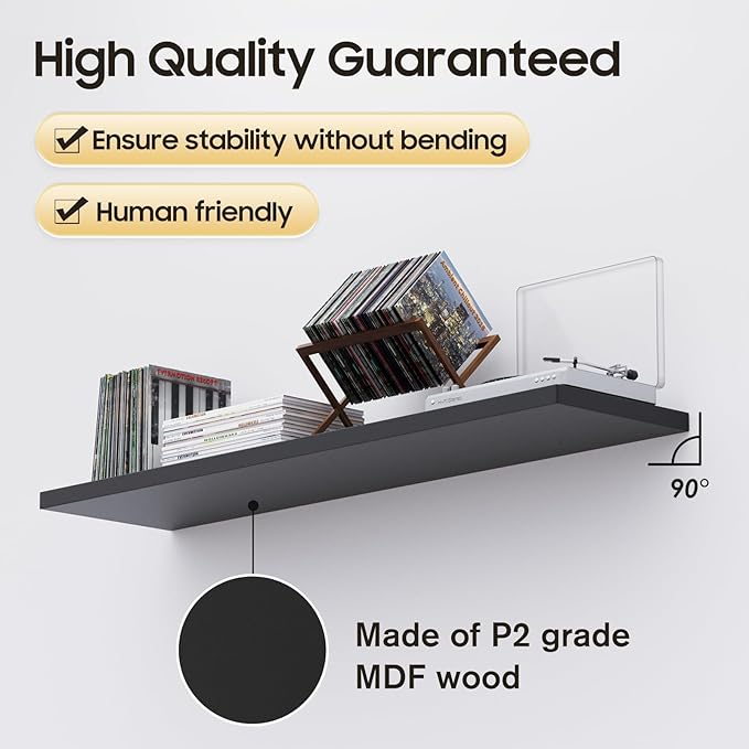 Wall Shelf Set of 3,Dark Wood Floating Shelves 36 in W x 10 in D x 1 in H, Wooden Floating Wall Shelf with Invisible Brackets for Living Room/Bedroom/Bathroom/Kitchen Storage and Decor