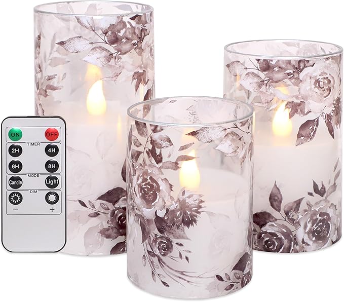 Black Rose Flameless Candles with Remote & Timer - Romantic Theme 2AA Battery Operated Candles - Home Christmas Farmhouse Summer Decorations - Set of 3 (D3 X H4 5" 6")