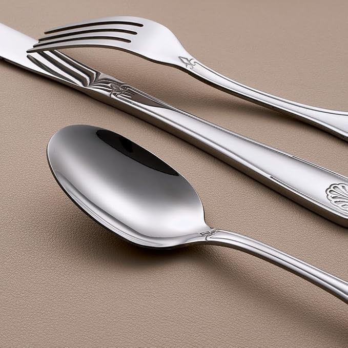 30-Piece Flatware Set, Stainless Steel Silverware Set for 6, Cutlery Set with Shell Pattern, Fork Spoon Knife Set, Dishwasher Safe