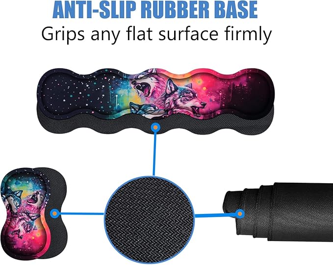 4 in 1 Ergonomic Memory Foam Mouse Pad Wrist Rest Set, Large XXL Gaming Desk Pad + Keyboard Wrist Rest + Mouse Wrist Cushion + Coaster for Home Office Study Gaming, Watercolor Art Wolf Howling