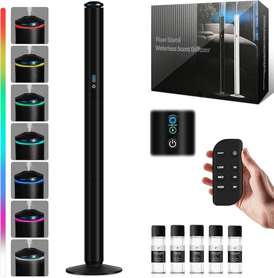 Waterless Scent Diffuser Starter Kit - 2000 Sq Ft Coverage, Luxury Hotel Scent Diffuser, Diffusers for Essential Oils Large Room, Included 5 Scent Oils, Remote Control, Black, 40In