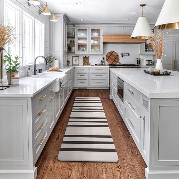 FRESHMINT Farmhouse Stripe Anti-Fatigue Kitchen Mat Set of 2, Cushioned Foam Kitchen Mats for Floor, Waterproof Non Slip Comfort Mat, Modern Kitchen Rug for Kitchen Decor, Sink, Laundry, Office