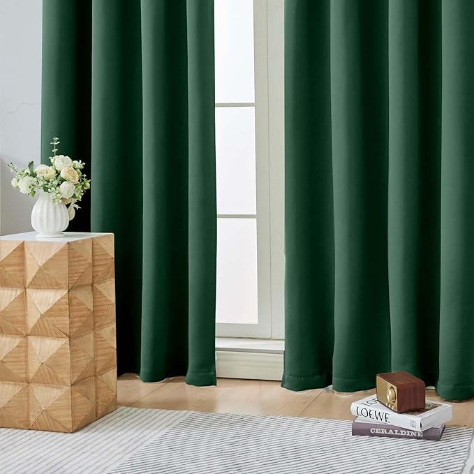 Aiyufeng Ever Green Short 36 Inches Blackout Curtain 2 Panels Set, Half Window Rod Pocket Privacy Curtain Tiers for Kitchen, Curtains Blackout for Bathroom Shades, W40 x L36 Inch, Ever Green