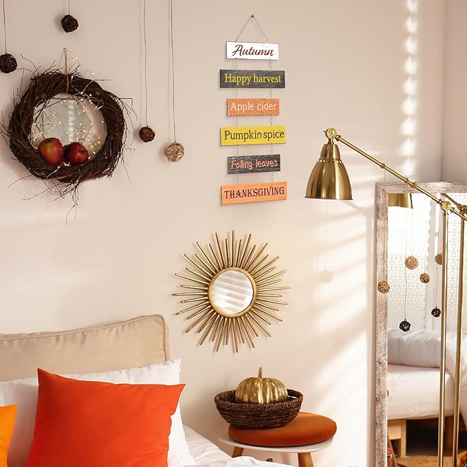 Hotop Fall Decorations for Home Thanksgiving Hanging Signs Wooden Wall Plaque Autumn Wall Hanging Decor for Home Thanksgiving Autumn Office Indoor Outdoor Door Decor Sign(Vivid Colors)