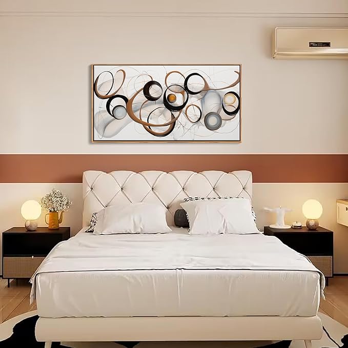 Abstract Wall Art, Modern Framed Canvas Wall Art for Living Room, Large Wood Wall Art Decor, Brown and Black Office and Kitchen Decorations, Bedroom Aesthetic, Modern Painting Print 20×40