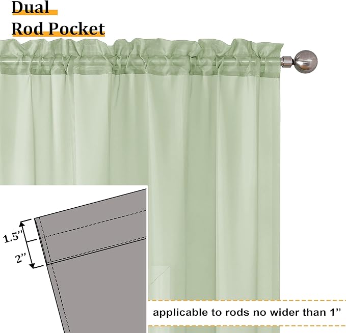 Aiyufeng Light Green Sheer Curtains 45 Inch Length 2 Panels Set for Living Room, Light Filtering Green Window Sheers Drapes for Bedroom, Each 42" W x 45" L