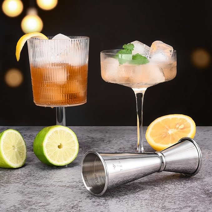 Japanese Jigger Set for Bartending 2 Pack - 1 oz 2 oz Cocktail Graduated Jigger | Easy Read Measurements Inside Shot Measure | Liquor Measuring Cup & Alcohol Measuring Tools| Metal Bar Jigger