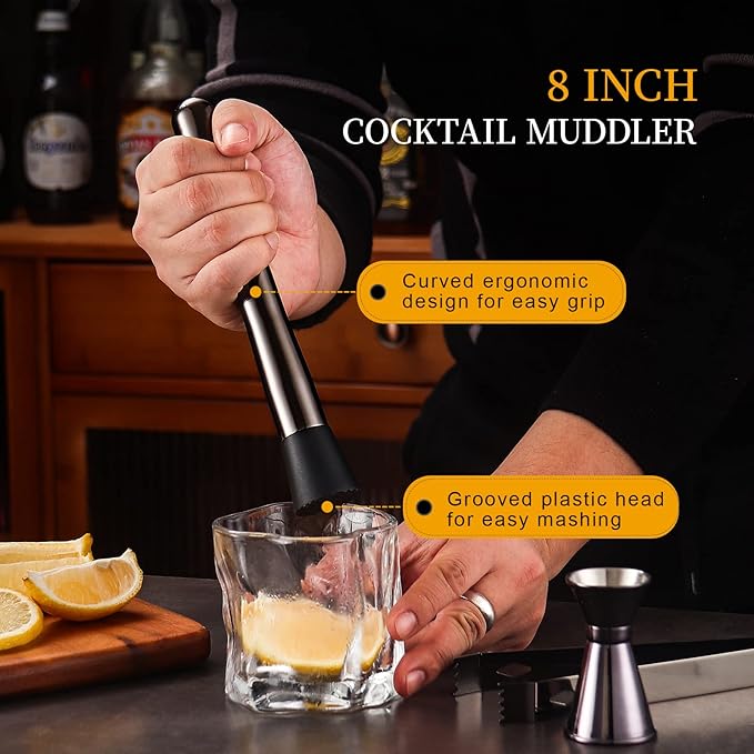 Bartender Kit with Bamboo Stand, 12 Piece 25oz Cocktail Shaker Set with All Essential Bar Tools Set for Drink Mixing, Ideal Gifts for Cocktail Lovers, Home Bar Bartending Kit with Cocktail Recipes