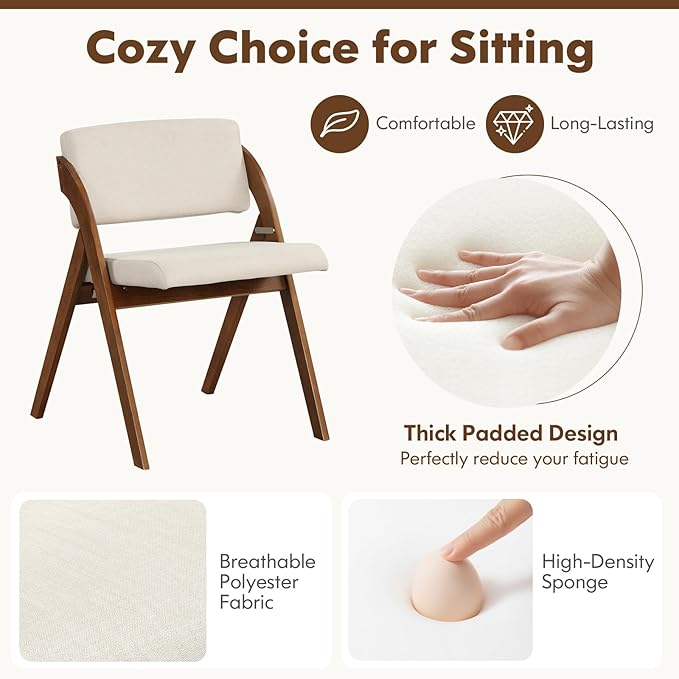 GOFLAME Folding Dining Chairs Set of 4, Upholstered Kitchen Chairs with Padded Seat & Backrest, Modern Side Chairs with Rubber Wood Legs for Home Office Events, Wedding, No Assembly Needed, Walnut