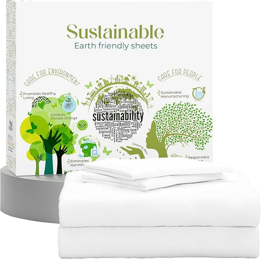 SUPREME ELEGANCE Twin Sheets Set – Natural 100% Cotton Percale Twin Bed Sheets, Oeko-tex Made in Green Sustainable, Cooling Crisp Bedding with Deep Pockets, Soft Breathable Hotel Quality, Snow White
