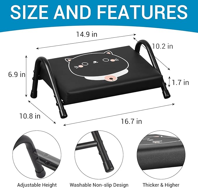 Foot Rest for Under Desk at Work,Ergonomic Foot Rest for Office Use, Heights,Relieving Pain in Lower Back, Hip, Knee(Black with Kitten) (Black and Kitten)