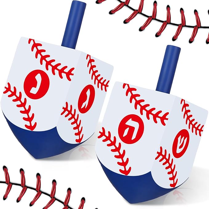 2 Pcs Hanukkah Dreidels Game Toy Extra Large Wooden Dreidel for Hanukkah Decoration with English Transliteration, Forever Spinning Tops Party Favors(Baseball)