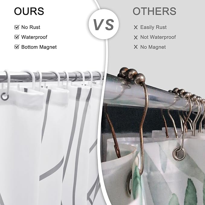 Punkray Polyester Shower Curtain Grey and White Striped for Bathroom with Hooks, Extra Long 84 Inches, Weighted Hem, Waterproof Bath Accessories Hotel Style - Machine Washable