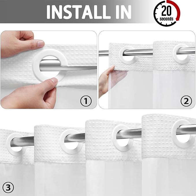 YellyHommy No Hook Shower Curtain with Snap in Fabric Liner Set Less Time White Waffle Shower Curtain for Bathroom 75" L x 78" W