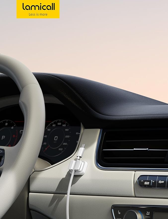 3-in-1 Cord Organizer Spring Clip Holder - Lamicall Small Desk Cable Organizer Clips, Adhesive Adjustable Wire Holder for Phone Charging Cord, Cable Management, Office Desk Accessories, White, 3Pcs