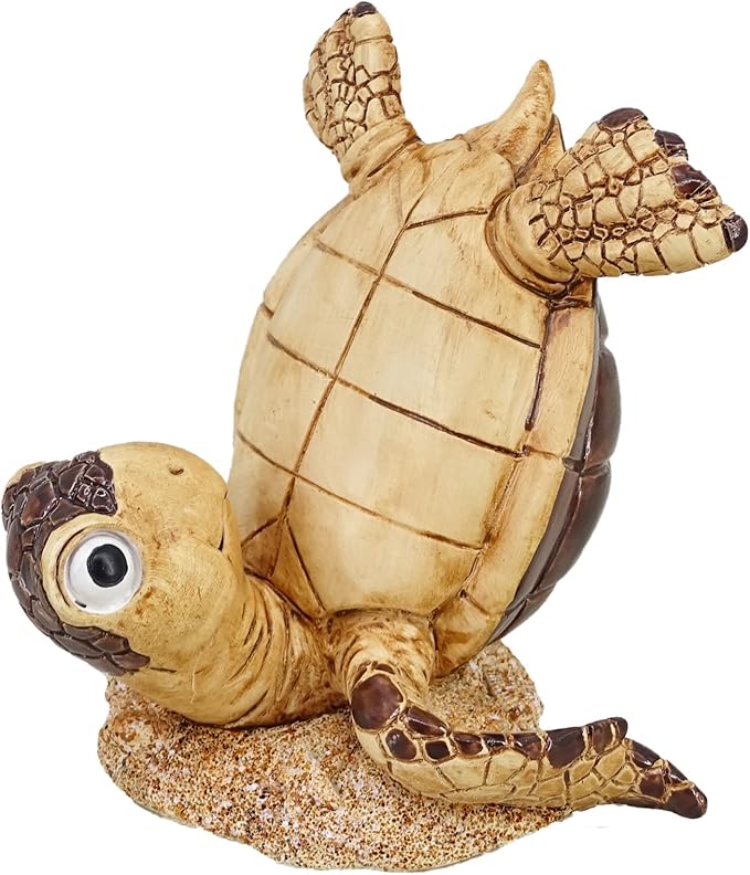 Decorative Resin Baby Sea Turtle Statue. Lovely Blue Sea Turtle Table Decor. Lucky Wealth Feng Shui Seaturtle Figurine (Brown)