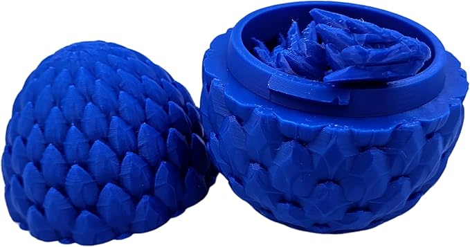 3D Printed Dragon Egg Articulating Gemstone Dragon Fidget Figurine - Vibrant Color Dragons Flexible ADHD, Autism and Anxiety Relief - Articulated Joints (Blue)