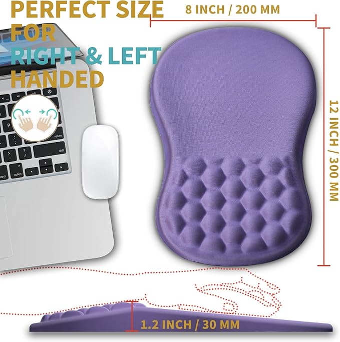 Hokafenle Ergonomic Mouse Pad Wrist Support with Massage Design, Wrist Rest Pain Relief Mousepad with Memory Foam&Non-Slip PU Base, Mouse Pads for Wireless Mouse & Desk (12x8 inch,Lavender)
