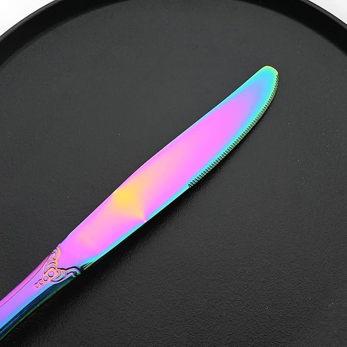 Elegant Rainbow Silverware Set with Steak Knives 5 Piece Flatware Sets for 1 Utensils, 18/10 Stainless Steel Colorful Cutlery Set Include Knifes Forks Spoons, Mirror Polished Dishwasher Safe