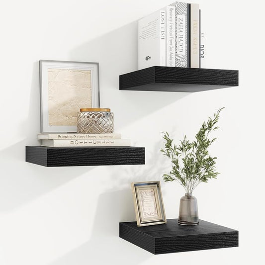 fuqing Floating Shelves for Wall, Bathroom Shelf Wall Mounted for Storage, Shelves with Invisible Bracket for Bedroom, Kitchen, Living Room, Farmhouse Small Book Shelf, 6.5 Inch Set of 3, Black