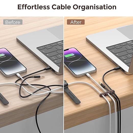 UNBREAKcable Cable Holder Clips, 5 Pack Cord Organizer for Desk, Silicone Adjustable Cord Clip, Adhesive Wire Management for Charging Cable USB Mouse Wire PC Car Office Home Nightstand Wall - Brown