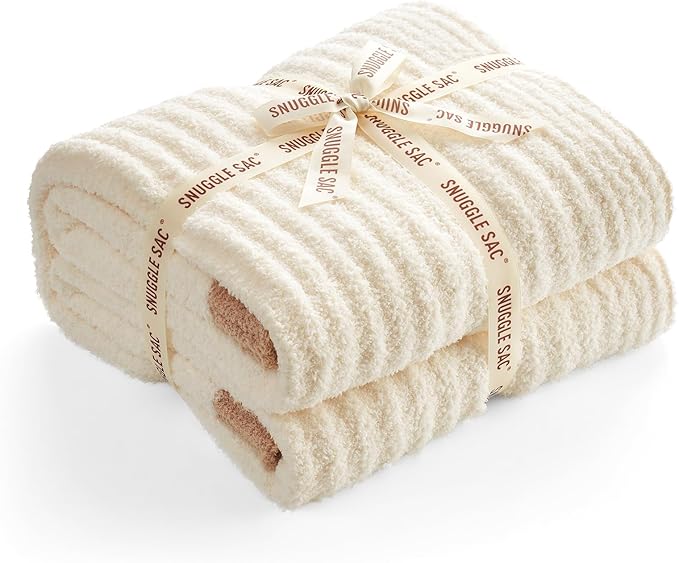 Snuggle Sac Queen Size Blanket for Bed, Soft Luxurious Bedding Blankets, Large Fuzzy Plush Microfiber Blankets, Cream, 90x90 inches