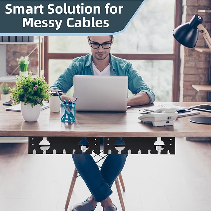 Under Desk Cable Management Tray 2 Pack Black, Home & Office Standing Desk Cord Organizer