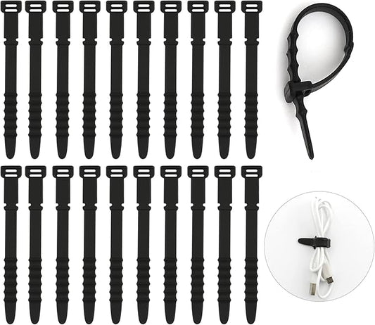 Reusable Zip Ties, Silicone Zip Ties, 20pcs Rubber Cable Ties, Reusable Fastening Cable Ties,Twist Ties for Bags,Travel Items,Camping Gear Must Haves,Black Cord Ties 4.5inch (20Pcs Black)