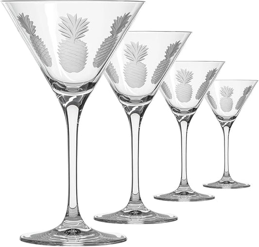 Rolf Glass Fresh Pineapple Martini Glass | Lead-Free Glasses | Proudly Made in the USA | Engraved Nautical Sailboat Martini Glasses | Set of 4