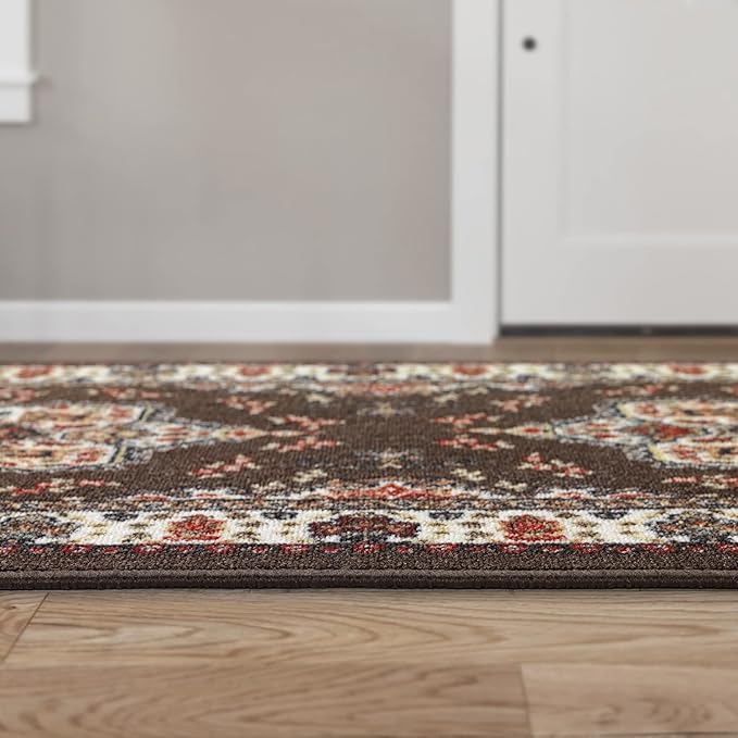 Antep Rugs Alfombras Oriental Traditional 2x7 Non-Skid (Non-Slip) Low Profile Pile Rubber Backing Indoor Runner Rugs (Brown, 2' x 7')