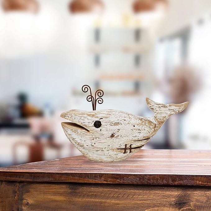 Morning View Whale Decor Tabletop Nautical Decor Wood Whale Sculpture Rustic Whale Statue Carved Figurine Coastal Home Beach House Decor Ocean Mediterranean for Shelf Bathroom 4.72 Inch Tall