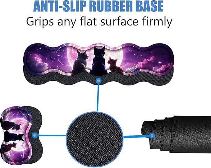4 in 1 Ergonomic Memory Foam Mouse Pad Wrist Rest Set, Large XXL Gaming Desk Pad + Keyboard Wrist Rest + Mouse Wrist Cushion + Coaster for Home Office Study Gaming, Cats Under The Moon